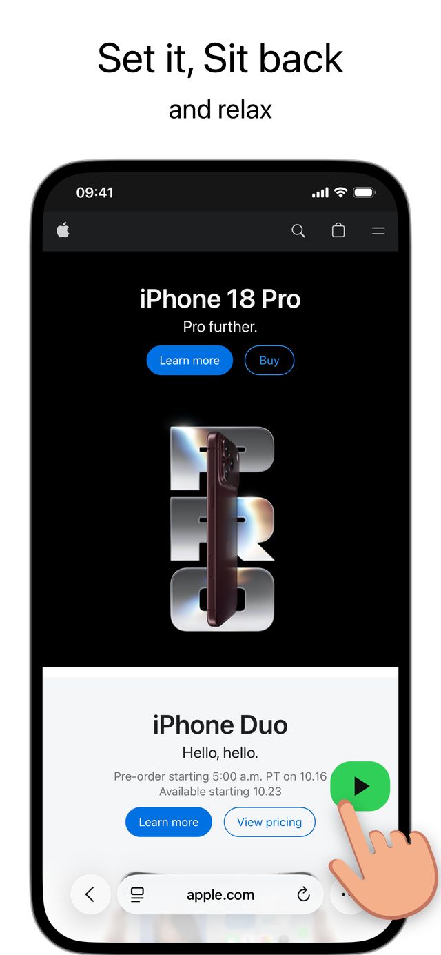 Tapping the Glida play button on a web page in Safari