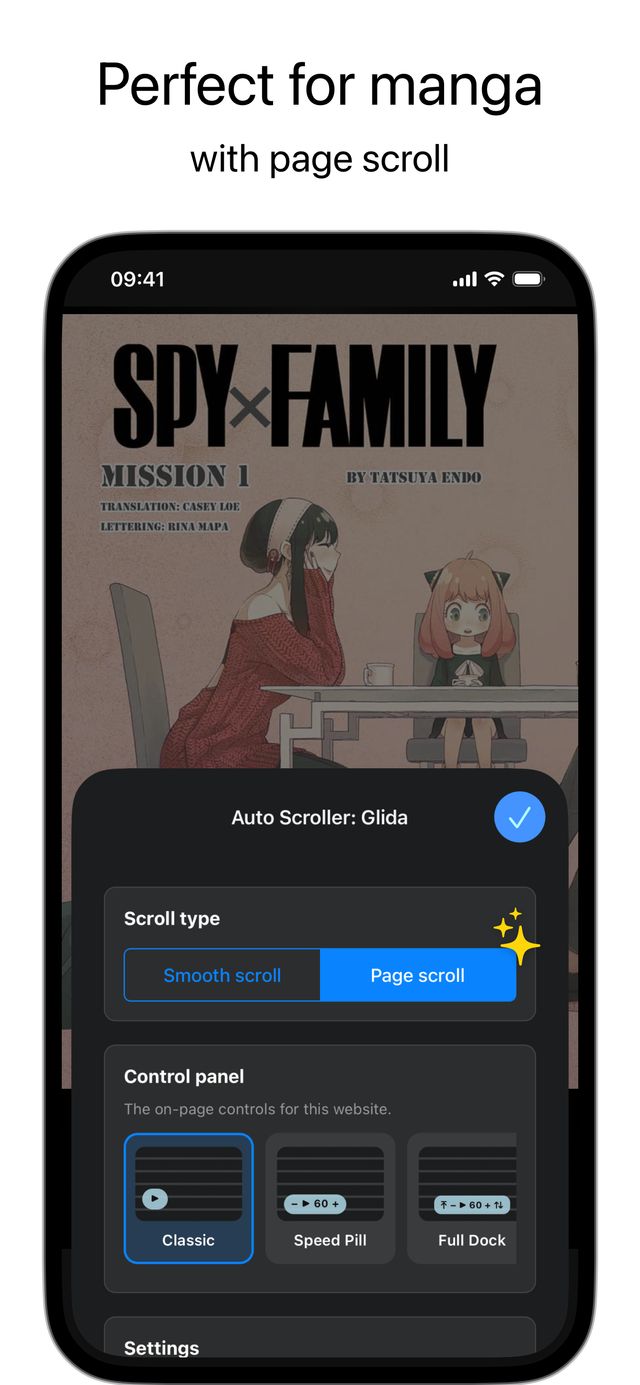 A manga chapter in Safari with Glida page scroll turned on